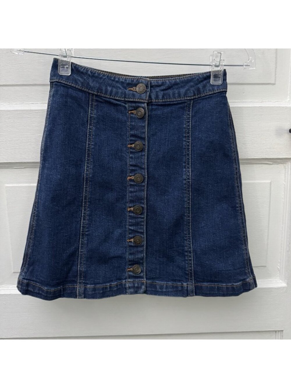 Mudd Denim Mini Skirt Women 0 Dark Wash Button Front A-Line Stretch Jean